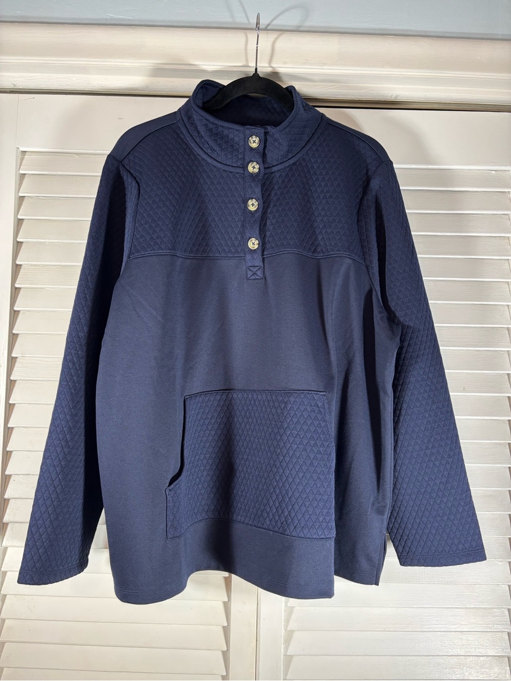 Talbots T by Talbots Quilted Quarter Button Pullover Navy Blue 2X